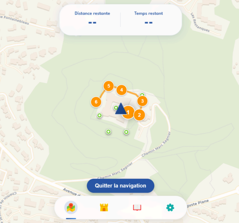 Écran de navigation de l’application Bastion